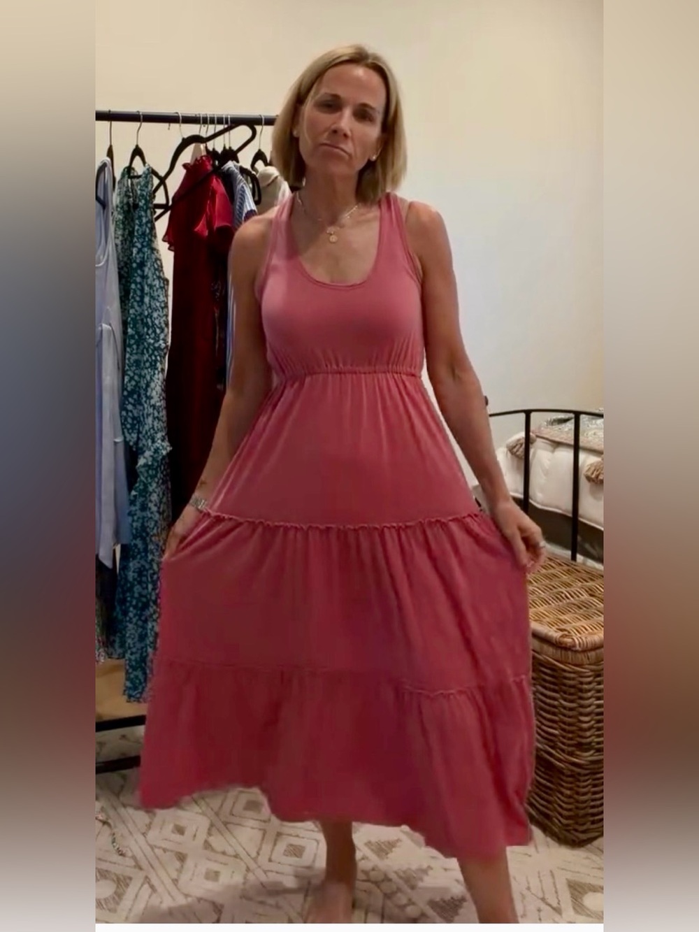 Sundry Rose-Pink Tiered Racerback Maxi Dress. Firm on price.